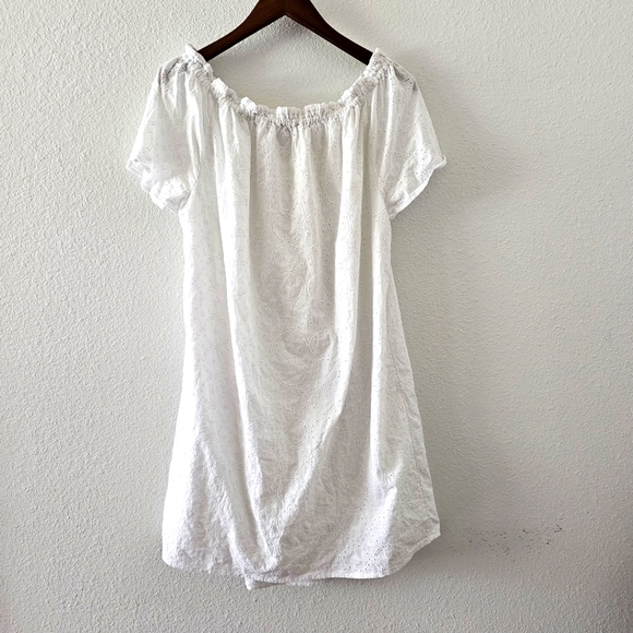 ellos Dresses & Skirts - Ellos white eyelet dress size 16 off shoulder shift style lined summer spring